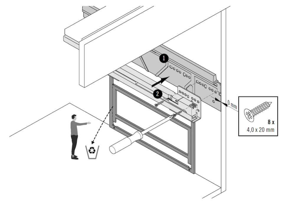 Asenna rungon sivut kaapin sisään.